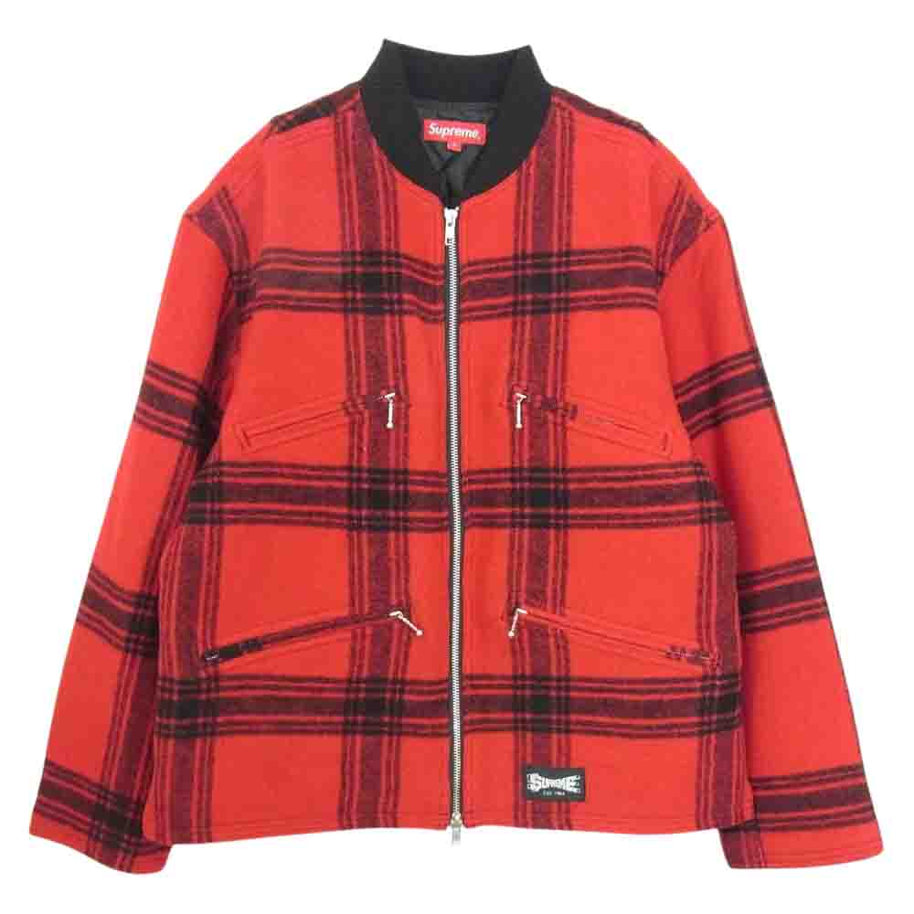 Supreme シュプリーム 19SS Zip Car Jacket ウール チェック ジップ カー ブルゾン ジャケット レッド系 S【中古】