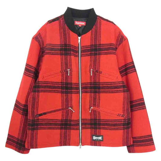 Supreme シュプリーム 19SS Zip Car Jacket ウール チェック ジップ カー ブルゾン ジャケット レッド系 S【中古】