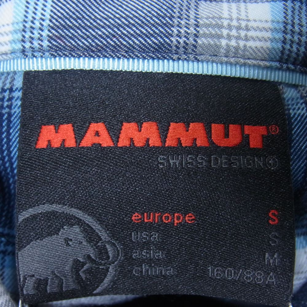 Mammut マムート ロゴ刺繍 長袖 チェックシャツ ブルー系 M【中古】
