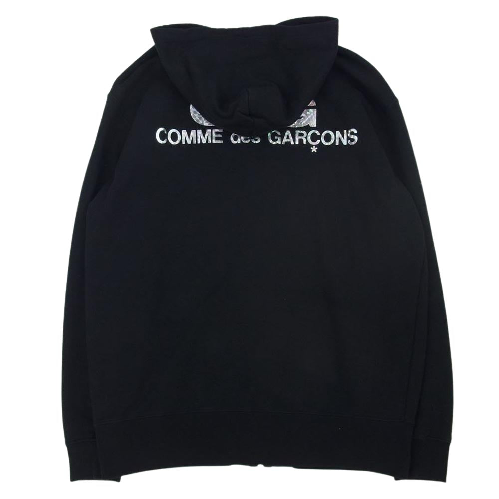 COMME des GARCONS コムデギャルソン AD2018 SB-T014 CDG ホログラムロゴ バックプリント ジップパーカー ブラック系 XL【中古】