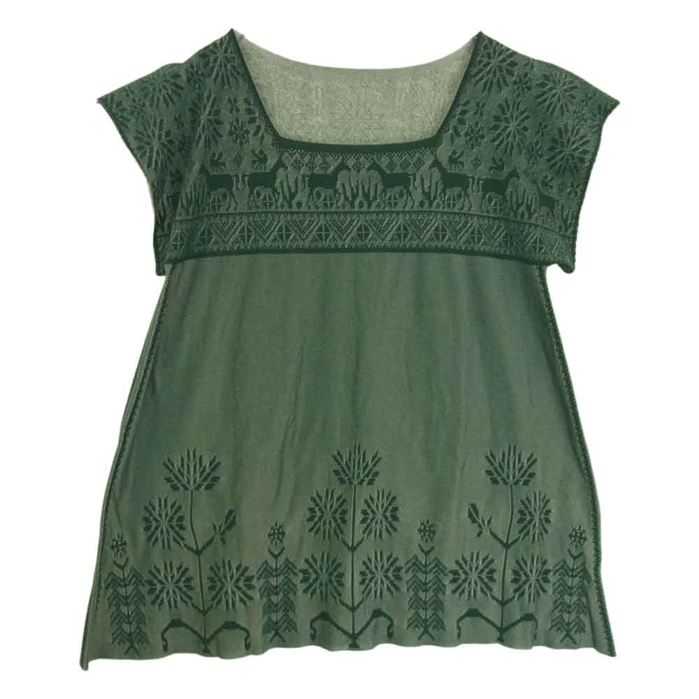 PLEATS PLEASE プリーツプリーズ イッセイミヤケ A-POC INSIDE 総柄 半袖 ニット カットソー グリーン系 3【中古】