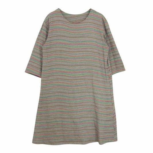 ISSEY MIYAKE イッセイミヤケ Haat ハート コットン ワンピース マルチカラー ボーダー グレー系 2【中古】
