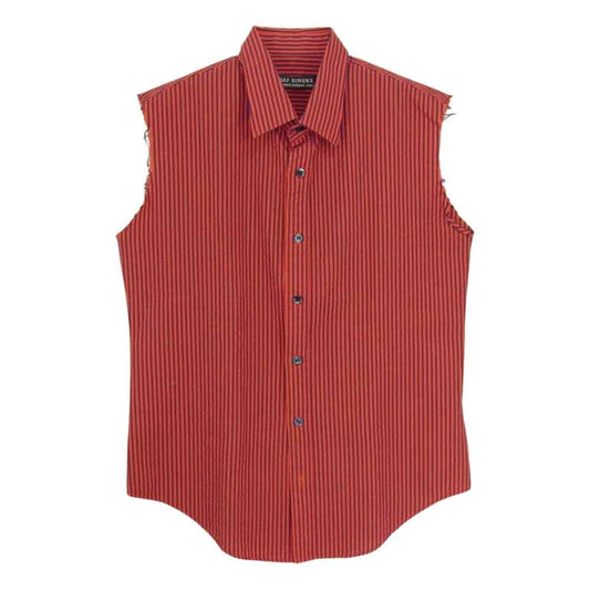 RAF SIMONS ラフシモンズ 00SS アーカイブ ストライプ シアサッカー カットオフ ノースリーブ シャツ レッド系 48【中古】