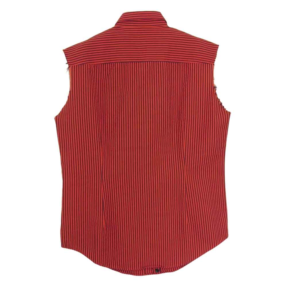RAF SIMONS ラフシモンズ 00SS アーカイブ ストライプ シアサッカー カットオフ ノースリーブ シャツ レッド系 48【中古】