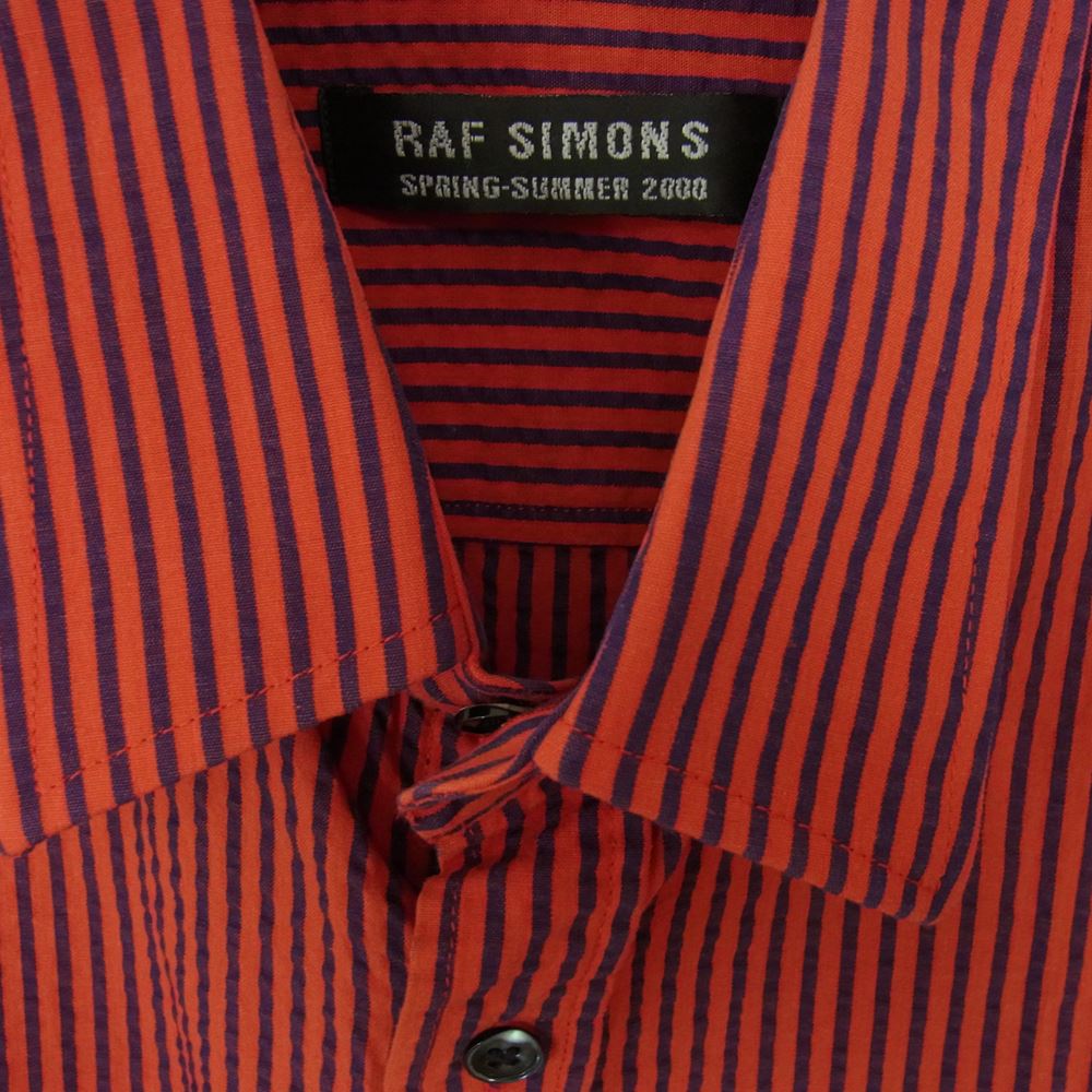 RAF SIMONS ラフシモンズ 00SS アーカイブ ストライプ シアサッカー カットオフ ノースリーブ シャツ レッド系 48【中古】