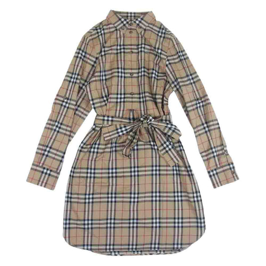 BURBERRY バーバリー 8024585 コットン ノヴァチェック ベルト シャツ ワンピース IT40 ベージュ系 UK8【中古】