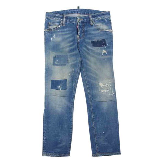 DSQUARED2 ディースクエアード F3-452 ダメージデニム リペア加工 バック刺繍 インディゴブルー系 36【中古】