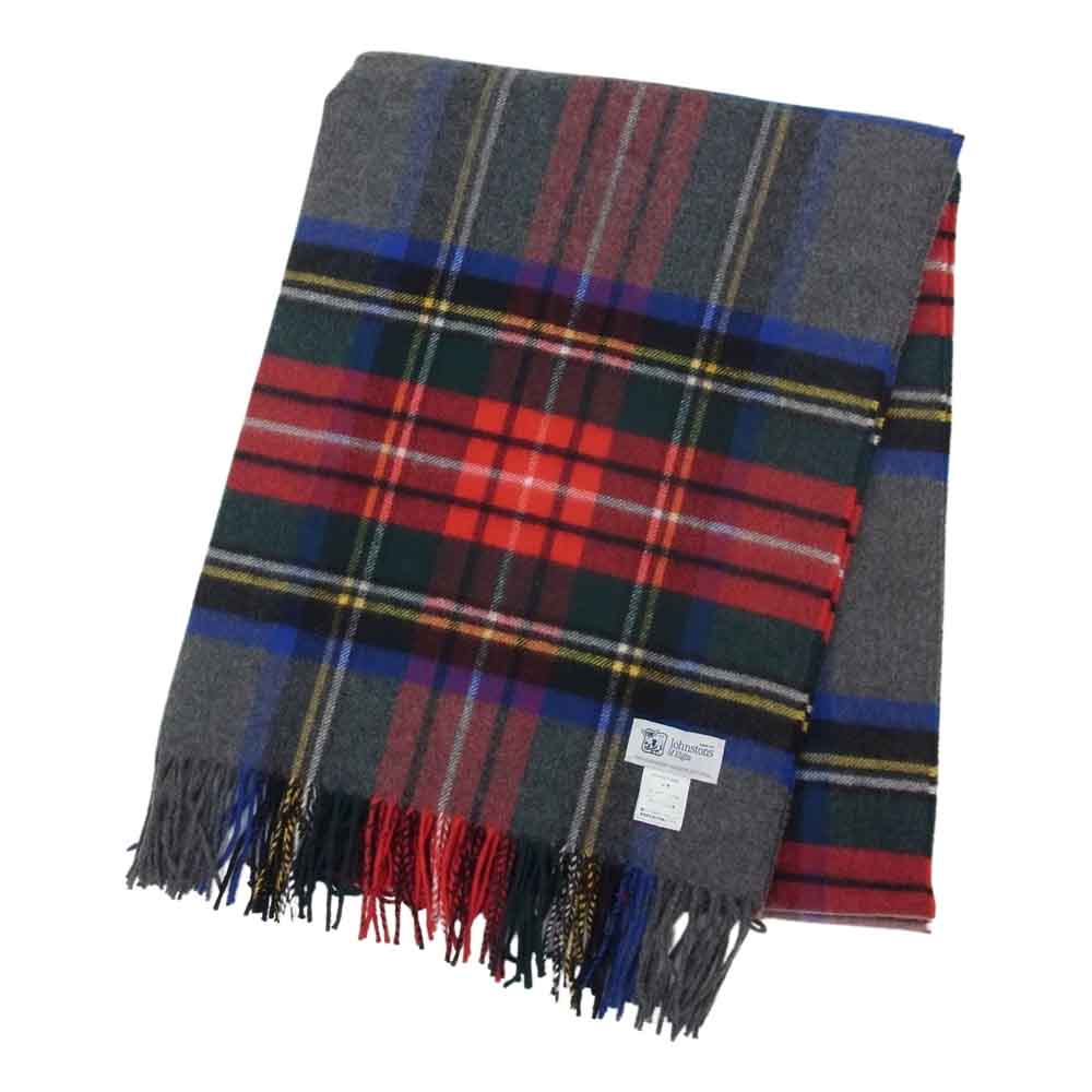 ジョンストンズ カシミア チェック ストール 大判 マフラー ひざ掛け  マルチカラー系【美品】【中古】