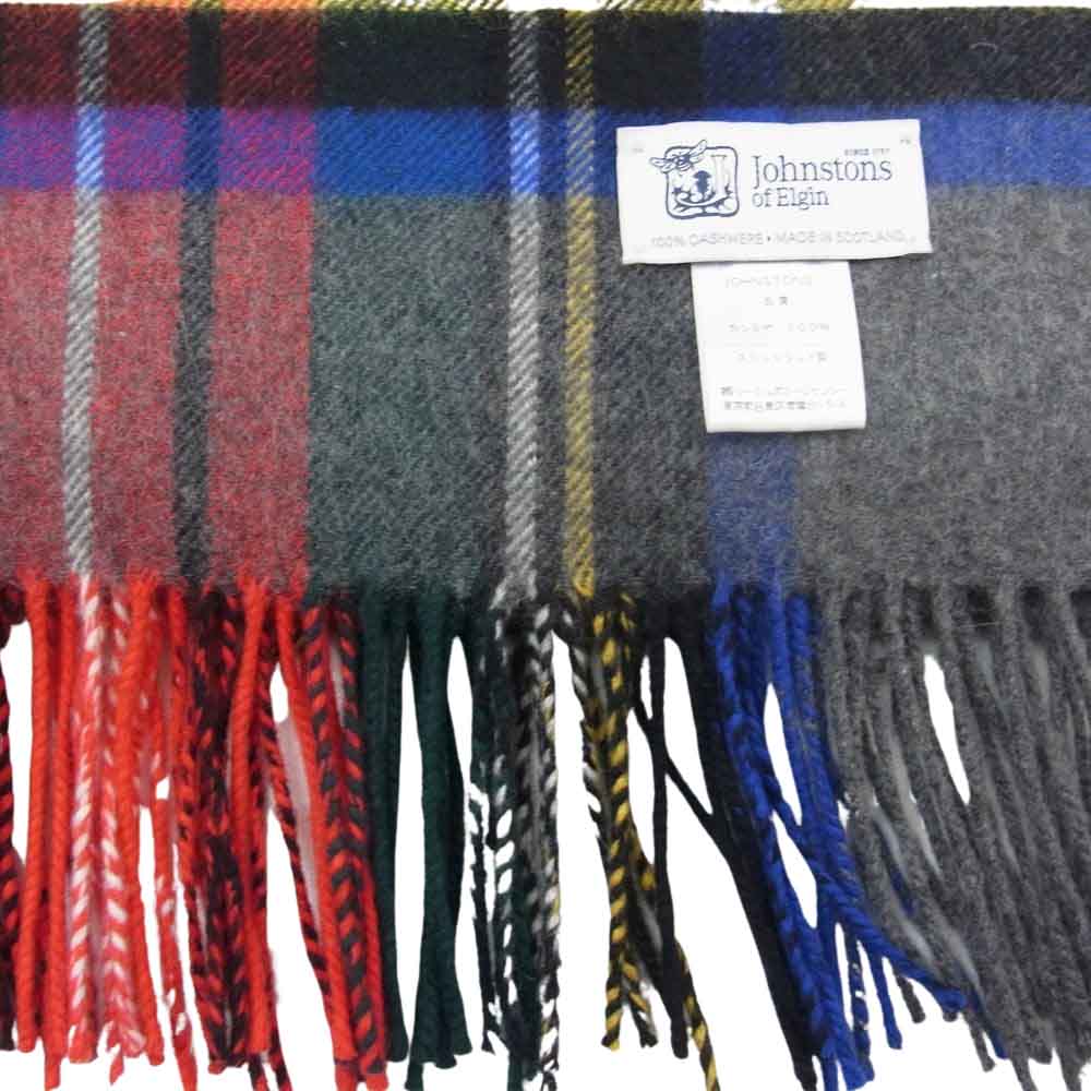 ジョンストンズ カシミア チェック ストール 大判 マフラー ひざ掛け  マルチカラー系【美品】【中古】