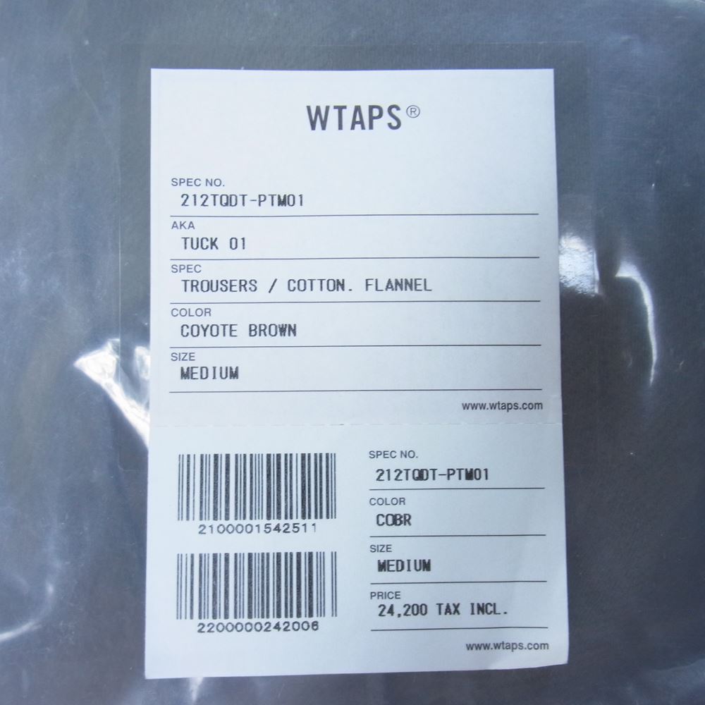 WTAPS ダブルタップス 21AW 212TQDT-PTM01 TUCK 01 タック トラウザーズ フランネル パンツ COYOTE BROWN M【中古】