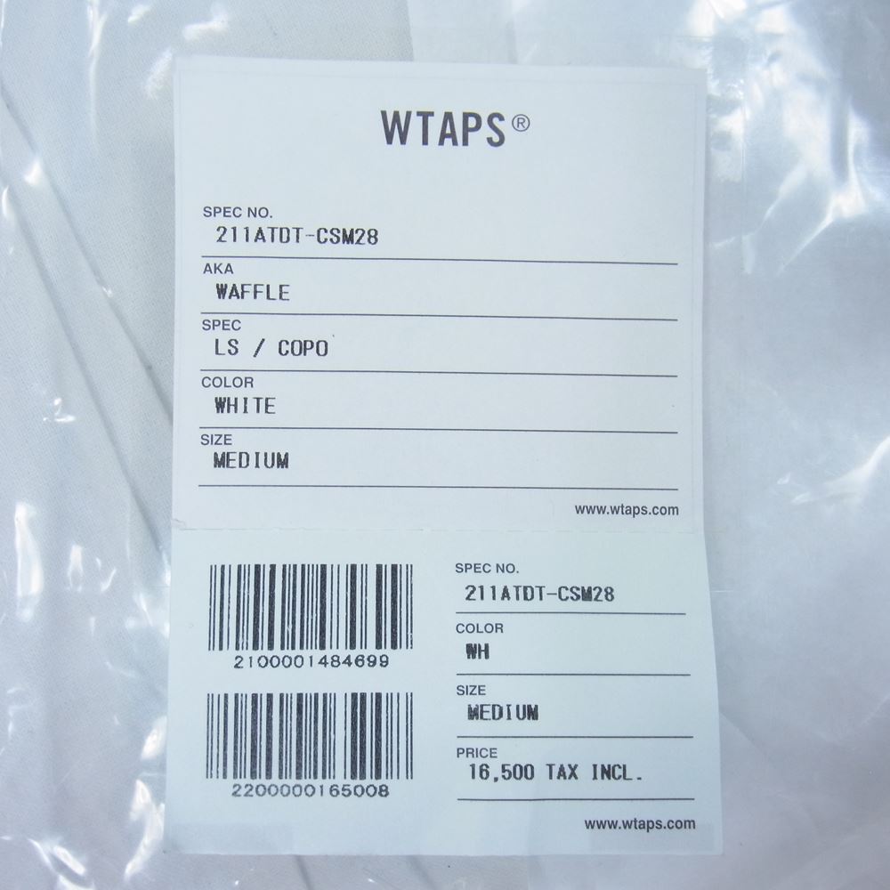 WTAPS ダブルタップス 21SS 211ATDT-CSM28 WAFFLE LS COPO ワッフル ロゴ 長袖 Ｔシャツ ホワイト系 M【新古品】【未使用】【中古】