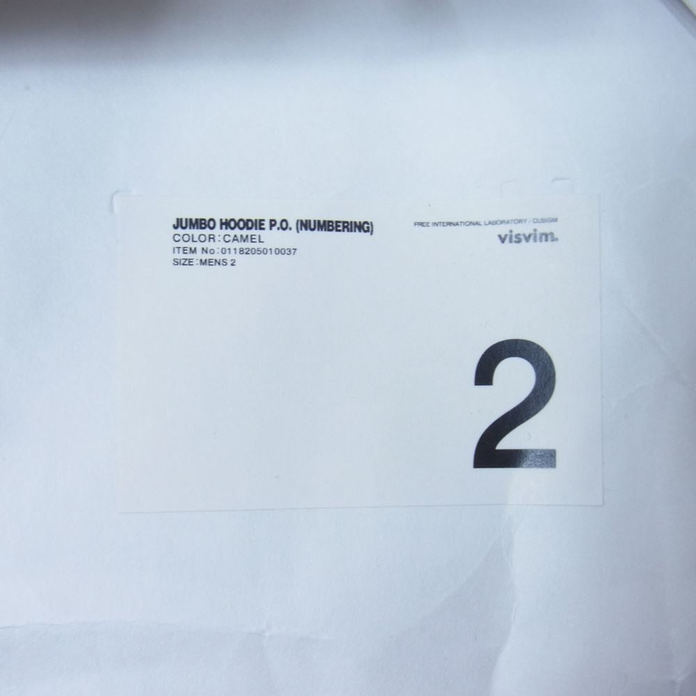 VISVIM ビズビム 18AW 0118205010037 JUMBO HOODIE P.O NUMBERING ジャンボ フーディー プルオーバー パーカー  CAMEL 2【中古】