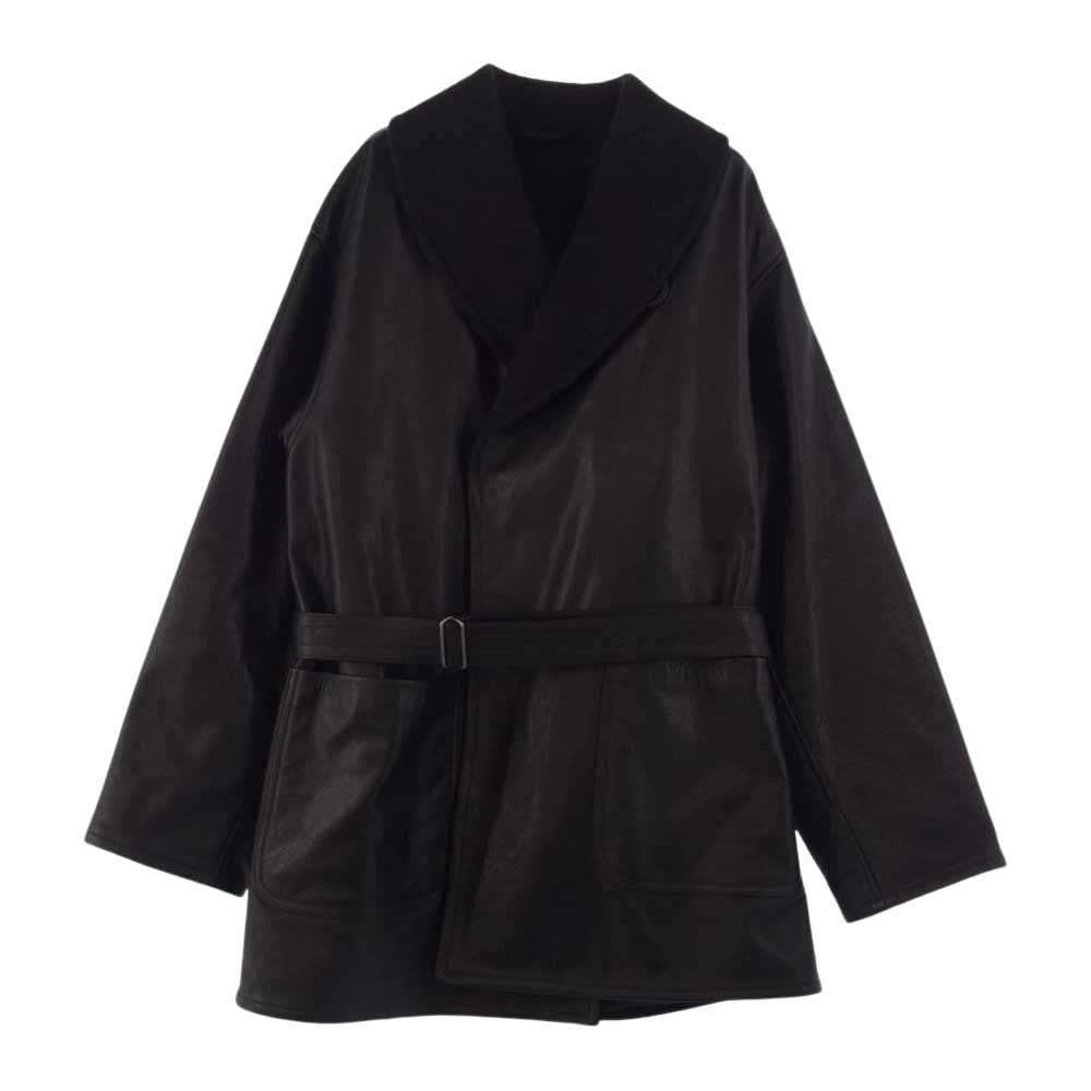 COMOLI コモリ 21AW U03-04014 レザー ショールカラー 裏地アルパカ コート  ブラック系 2【中古】