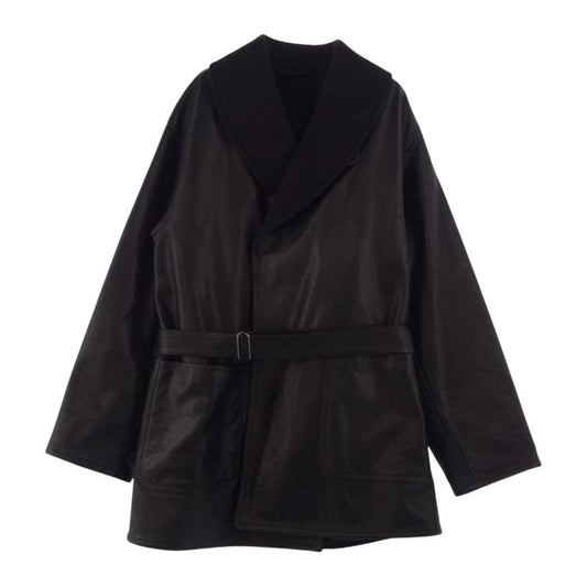 COMOLI コモリ 21AW U03-04014 レザー ショールカラー 裏地アルパカ コート  ブラック系 2【中古】