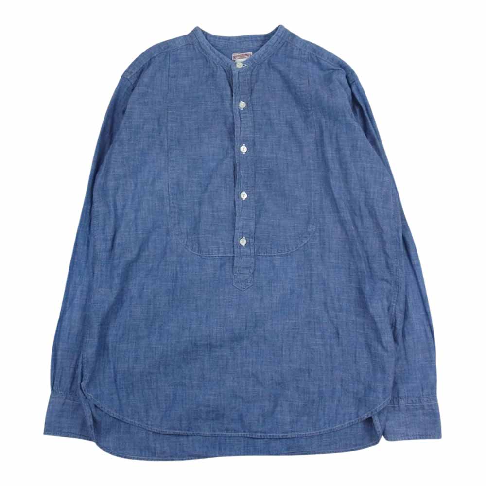 The REAL McCOY'S ザリアルマッコイズ DOUBLE DIAMOND ダブルダイヤモンド CHAMBRAY SHIRT バンドカラー プルオーバー アノラック シャンブレー 長袖 シャツ ライトブルー系【中古】