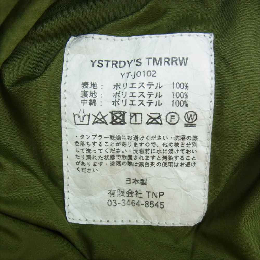 イエスタデイズトゥモロー YT-J0102 PADDED FLIGHT JACKET 中綿 ジャケット ブルゾン グリーン系【中古】