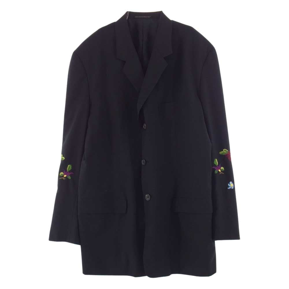 Yohji Yamamoto POUR HOMME ヨウジヤマモトプールオム 93SS HO-J08-111 アーカイブ ヴィンテージ 花刺繍 フラワー 3B ウール テーラードジャケット ブラック系 M【中古】