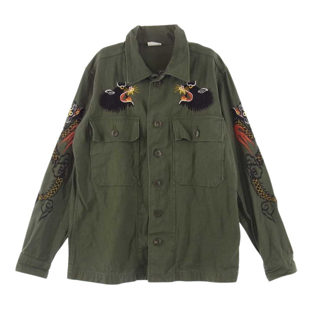The REAL McCOY'S ザリアルマッコイズ MJ18011 SATEEN UTILITY SHIRT JAPAN スカ刺繍 ミリタリー シャツ　 グリーン系 M【中古】