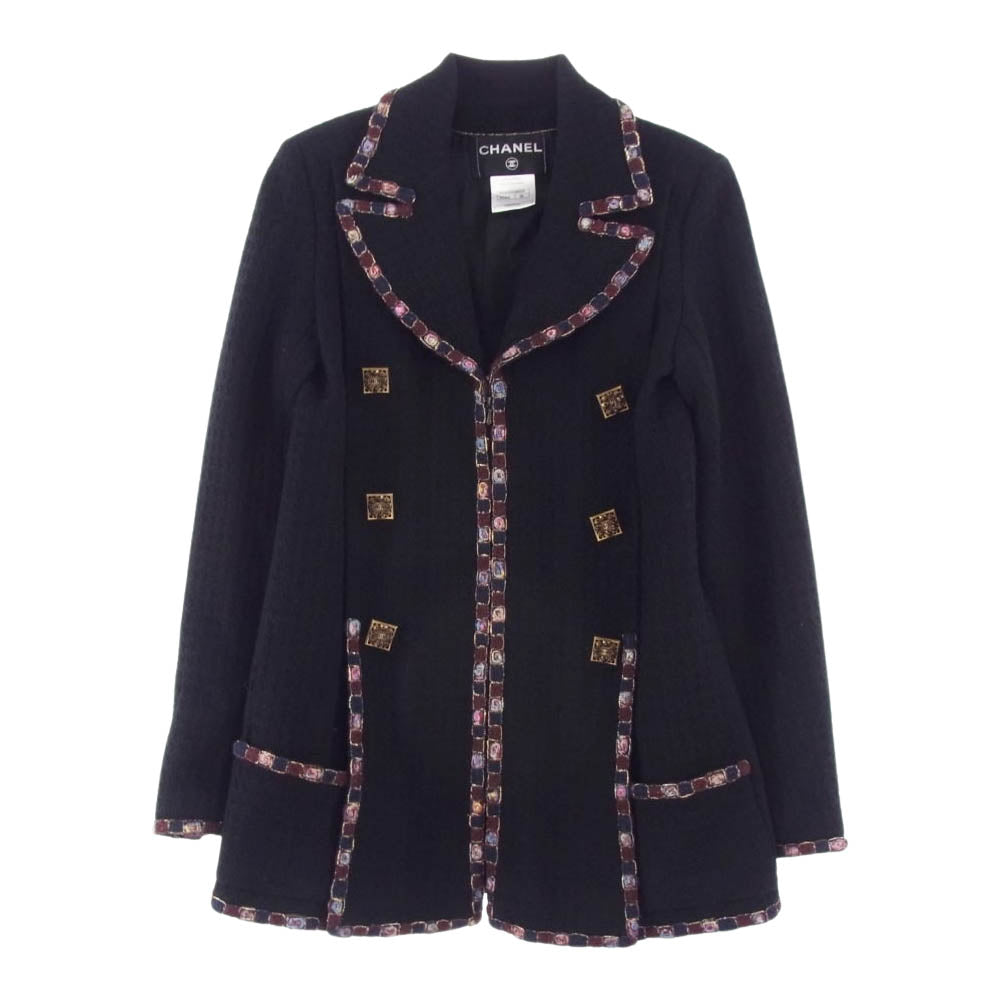 CHANEL シャネル P41 国内正規品 Gripoix Button Wool Tweed Jacket Coat ジュエリーボタン ウール ツイード ジャケット コート ブラック系 38【中古】