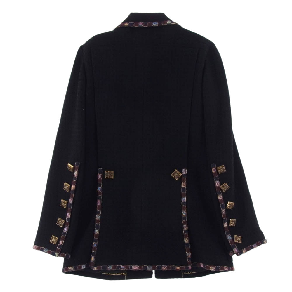 CHANEL シャネル P41 国内正規品 Gripoix Button Wool Tweed Jacket Coat ジュエリーボタン ウール ツイード ジャケット コート ブラック系 38【中古】