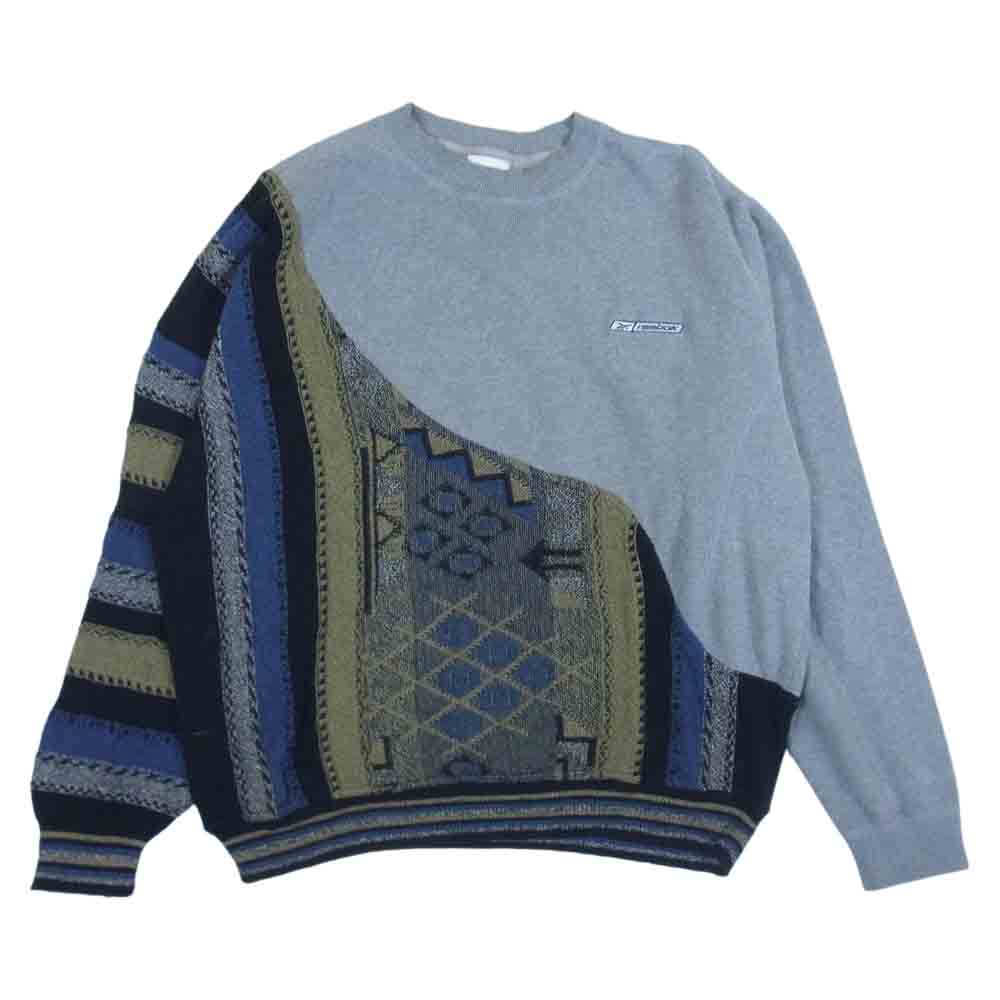 スナック SN70-21B-001 TUGI COOGI SWEAT CREW DIAGONAL 継 古着リメイク リーボック クージー 切替 ニット スウェット グレー系 FREE【中古】