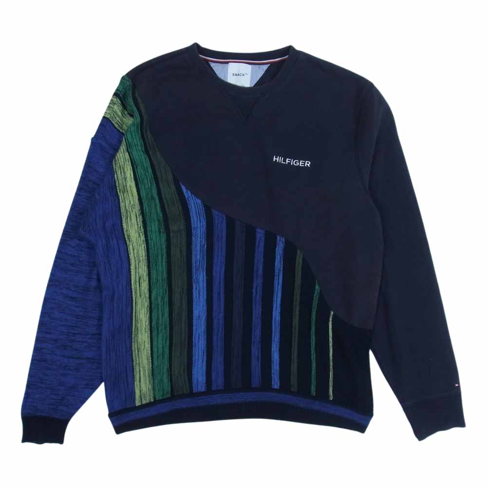 スナック エヌジーエル SN70-21B-001 TUGI COOGI SWEAT CREW DIAGONAL 継 古着リメイク トミーヒルフィガー クージー 切替 ニット スウェット ネイビー系 FREE【中古】