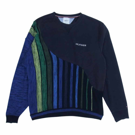スナック エヌジーエル SN70-21B-001 TUGI COOGI SWEAT CREW DIAGONAL 継 古着リメイク トミーヒルフィガー クージー 切替 ニット スウェット ネイビー系 FREE【中古】
