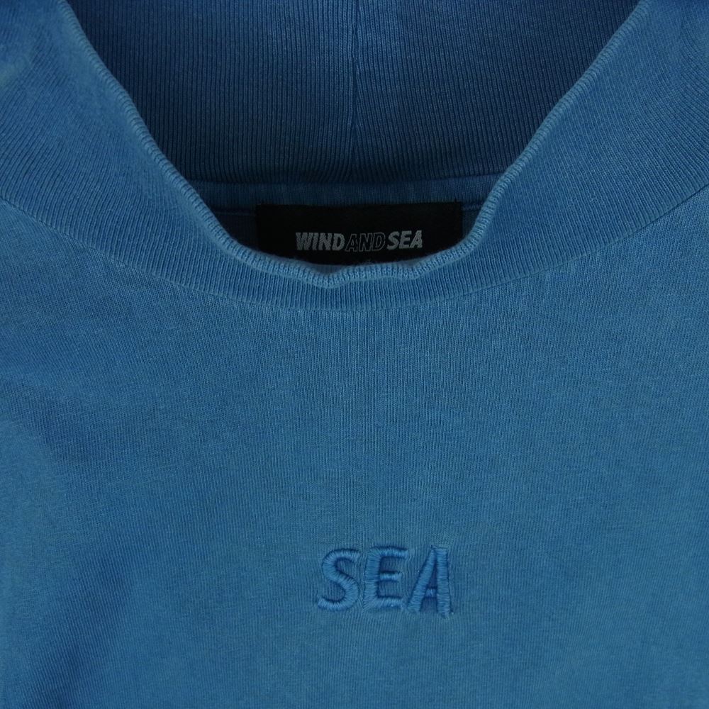 WIND AND SEA ウィンダンシー WDS-10TH-CS-08 モックネック ロゴ 刺繍 長袖 Tシャツ グレイッシュライトブルー系 M【中古】