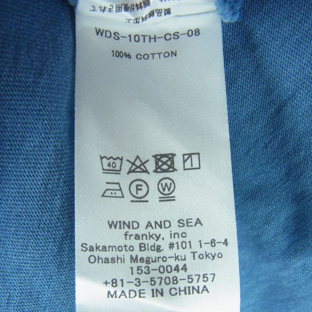 WIND AND SEA ウィンダンシー WDS-10TH-CS-08 モックネック ロゴ 刺繍 長袖 Tシャツ グレイッシュライトブルー系 M【中古】