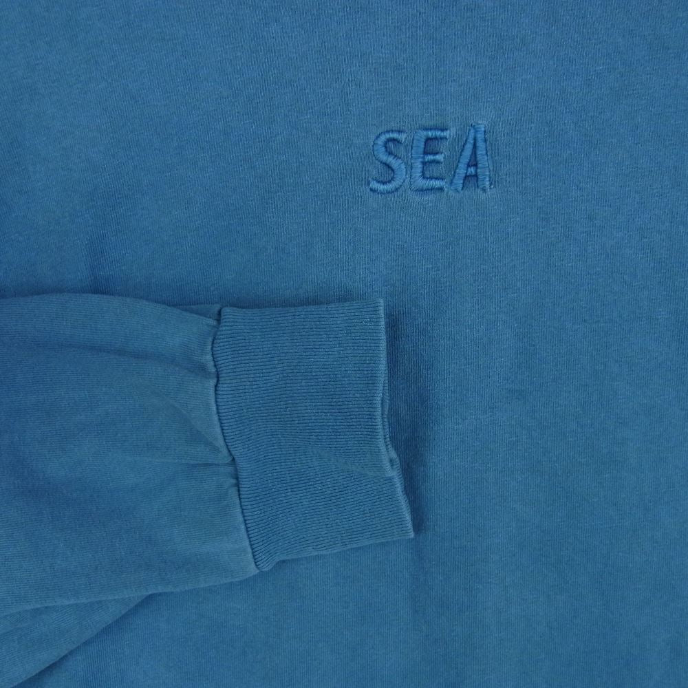 WIND AND SEA ウィンダンシー WDS-10TH-CS-08 モックネック ロゴ 刺繍 長袖 Tシャツ グレイッシュライトブルー系 M【中古】
