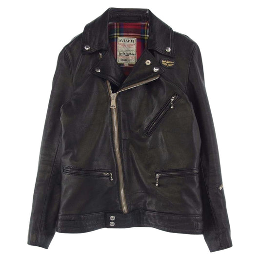 Lewis Leathers ルイスレザー CYCLONE サイクロン ダブル ライダース  ジャケット 裏地チェック  ブラック系 レッド系 36【中古】