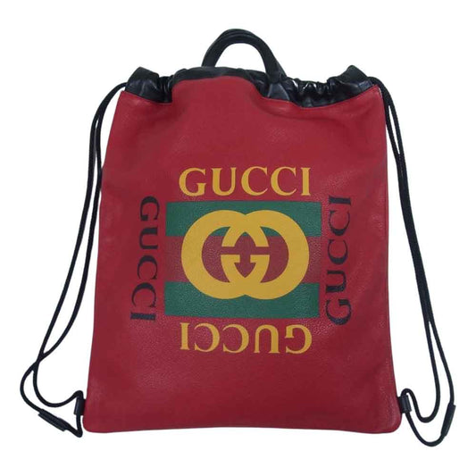 GUCCI グッチ 516639 0GDBT 6462 GG ロゴプリント レザー バック パック ナップザック レッド系 ブラック系【中古】