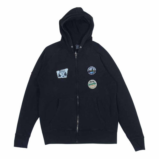 STUSSY ステューシー ワッペン付き フルジップ パーカー ジップ アップ パーカー ブラック系 L【中古】