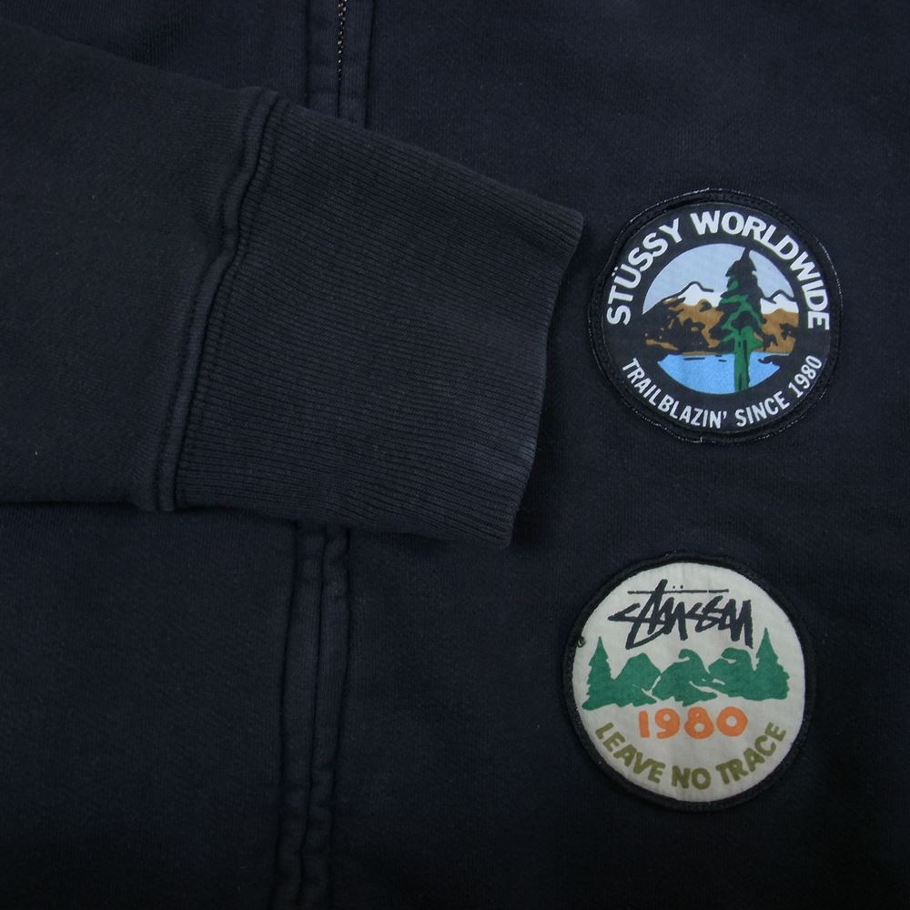 STUSSY ステューシー ワッペン付き フルジップ パーカー ジップ アップ パーカー ブラック系 L【中古】