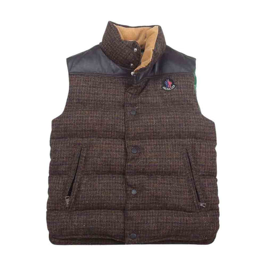 MONCLER モンクレール × JUNYA WATANABE MAN ジュンヤワタナベマン WB-J107 AD2008 レザー切替 ツイード ダウンベスト ブラウン系 SS【中古】