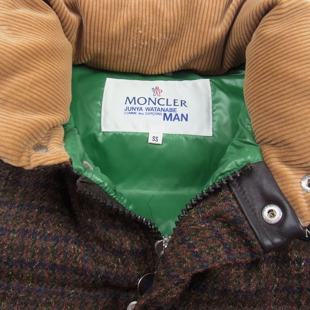MONCLER モンクレール × JUNYA WATANABE MAN ジュンヤワタナベマン WB-J107 AD2008 レザー切替 ツイード ダウンベスト ブラウン系 SS【中古】