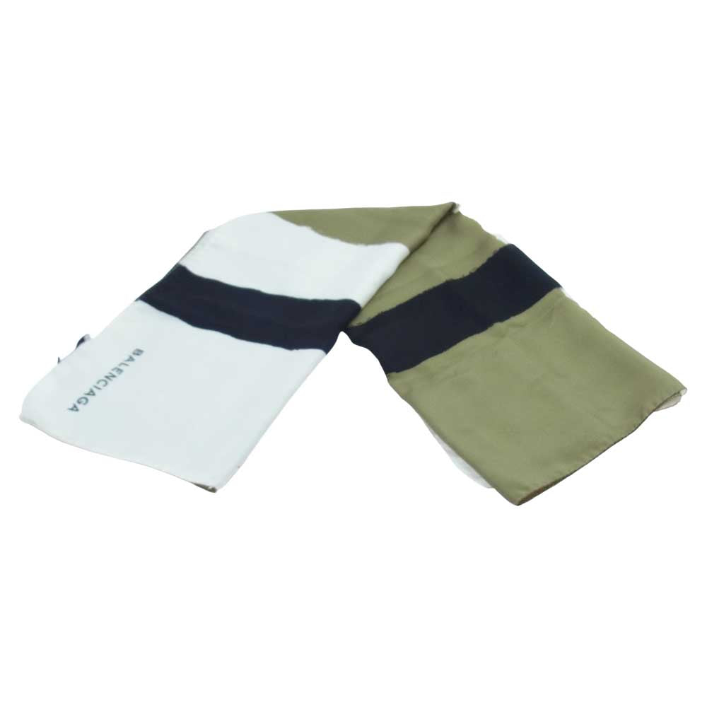 BALENCIAGA バレンシアガ シルク100% スカーフ ストール ブラック系 ホワイト系 カーキ系【中古】