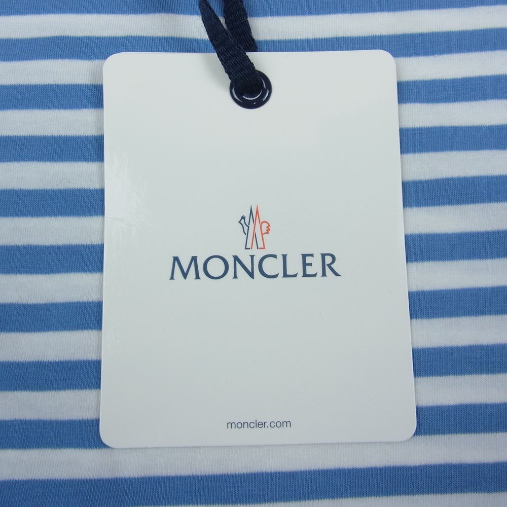 MONCLER モンクレール T-SHIRT ボーダー ワッペン Tシャツ ライトブルー系 ホワイト系 M【中古】