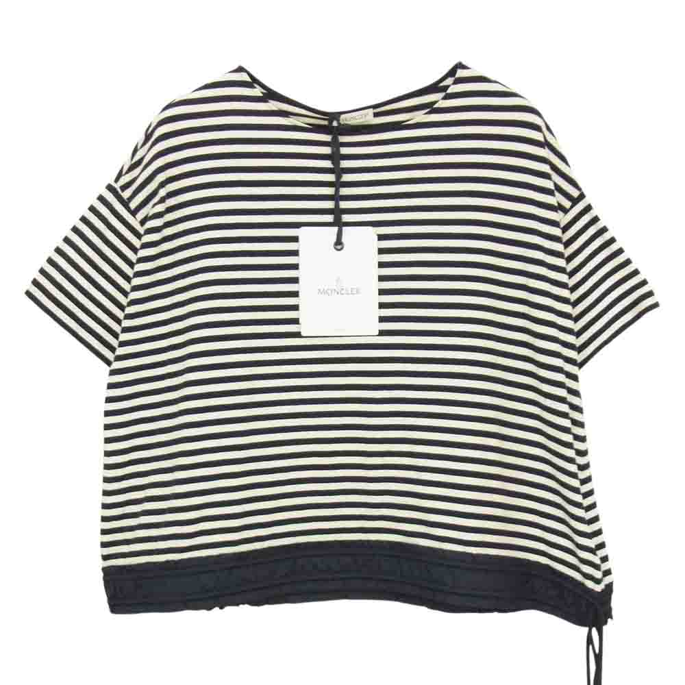MONCLER モンクレール MAGLIA ボーダー ドローコード Tシャツ ブラック系 ホワイト系 L【中古】
