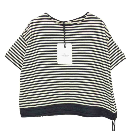 MONCLER モンクレール MAGLIA ボーダー ドローコード Tシャツ ブラック系 ホワイト系 L【中古】