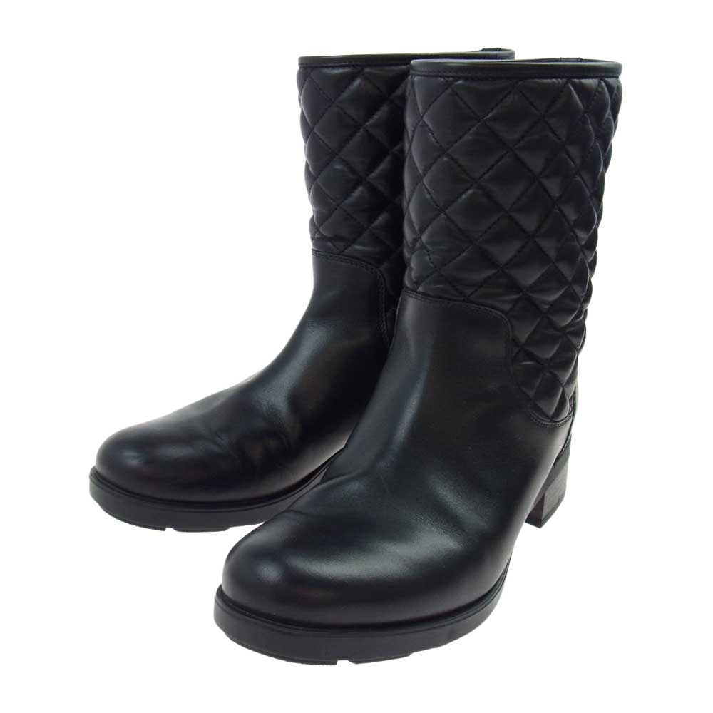 MONCLER モンクレール NEW PICCADILLY キルティング レザー ブーツ ブラック系 38【中古】