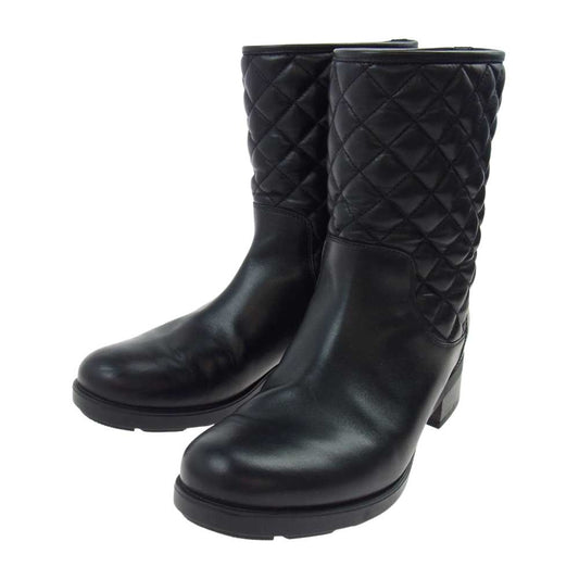 MONCLER モンクレール NEW PICCADILLY キルティング レザー ブーツ ブラック系 38【中古】