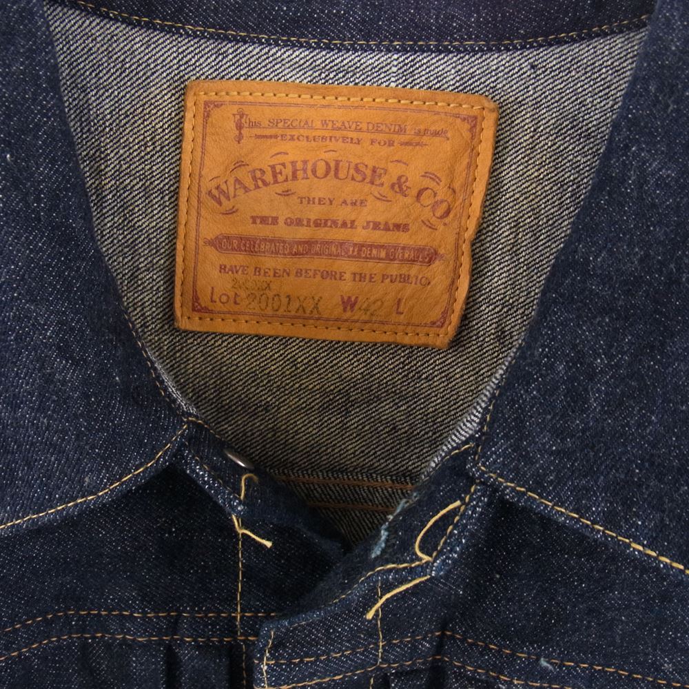 WAREHOUSE ウエアハウス 2001XX DEAD STOCK BLUE 1947MODEL 1st ONE WASH 1枚袖 デニム ジャケット ネイビー系 42【中古】