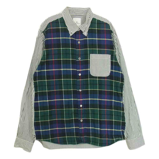 uniform experiment ユニフォームエクスペリメント UE-134032 ボタンダウン 切替 チェック ストライプ 長袖 シャツ ネイビー系 4【中古】