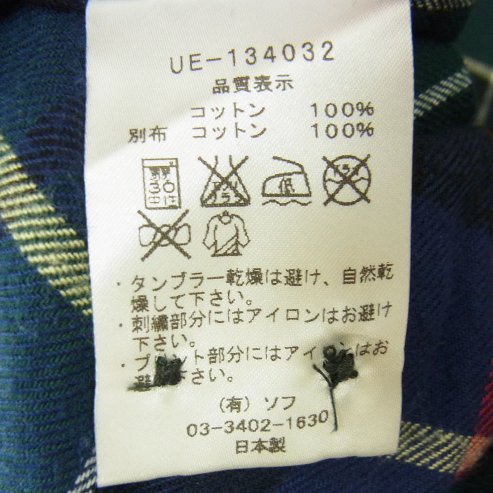 uniform experiment ユニフォームエクスペリメント UE-134032 ボタンダウン 切替 チェック ストライプ 長袖 シャツ ネイビー系 4【中古】