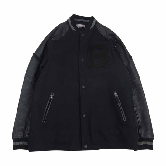 F.C.R.B. エフシーアールビー L188844 × NIKE ナイキ STADIUM JACKET ウール 切り替え 袖レザー スタジアム ジャケット スタジャン ブラック ブラック系 L【中古】