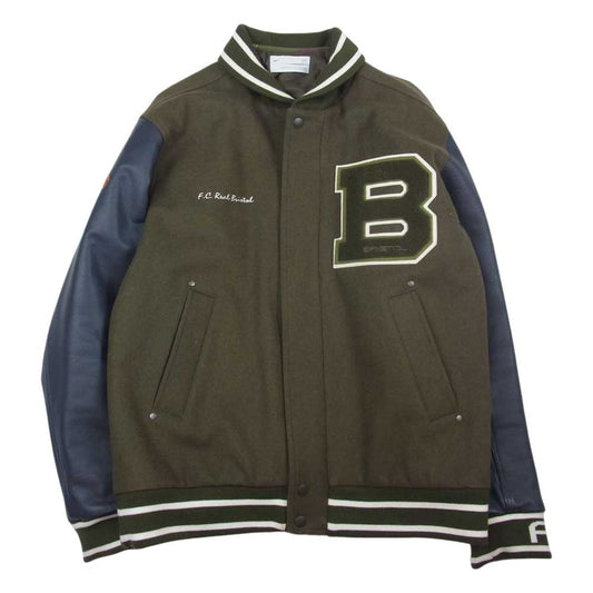 F.C.R.B. エフシーアールビー 107506 × NIKE ナイキ STADIUM JACKET ウール 切り替え 袖レザー スタジアム ジャケット スタジャン グリーン カーキ系 L【中古】
