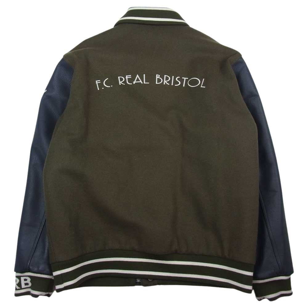 F.C.R.B. エフシーアールビー 107506 × NIKE ナイキ STADIUM JACKET ウール 切り替え 袖レザー スタジアム ジャケット スタジャン グリーン カーキ系 L【中古】