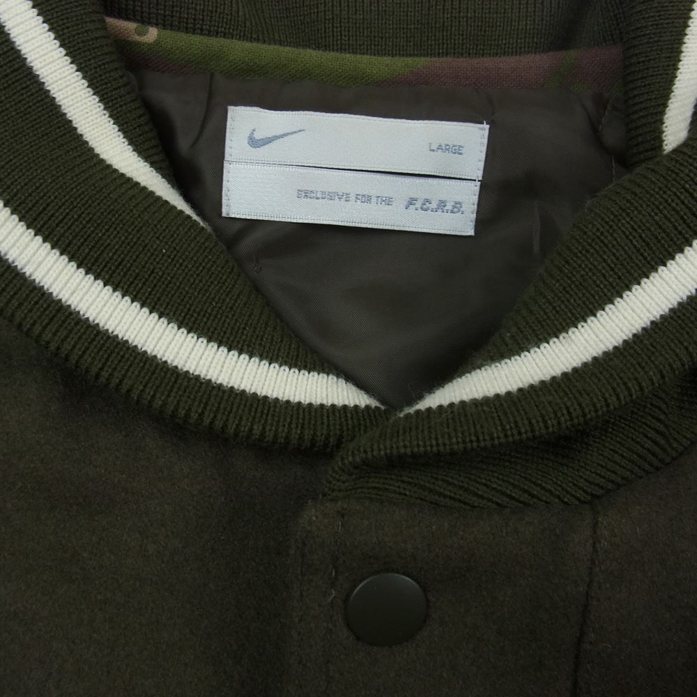 F.C.R.B. エフシーアールビー 107506 × NIKE ナイキ STADIUM JACKET ウール 切り替え 袖レザー スタジアム ジャケット スタジャン グリーン カーキ系 L【中古】