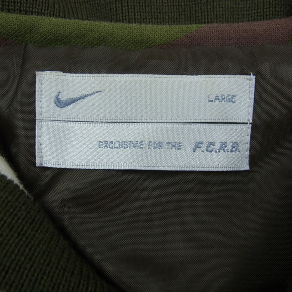 F.C.R.B. エフシーアールビー 107506 × NIKE ナイキ STADIUM JACKET ウール 切り替え 袖レザー スタジアム ジャケット スタジャン グリーン カーキ系 L【中古】